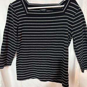 Lauren xl Black and White Striped Women's musical looking top-new or like new